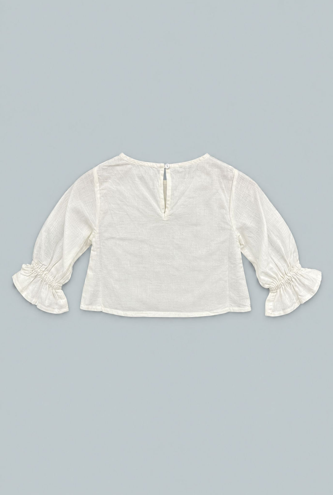 Kid's Cropped Embroidered Blouse With Cinched Sleeves - Ivory