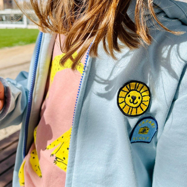 Recycled Cotton Patches Kid Zipper Hoodie - Sterling Blue