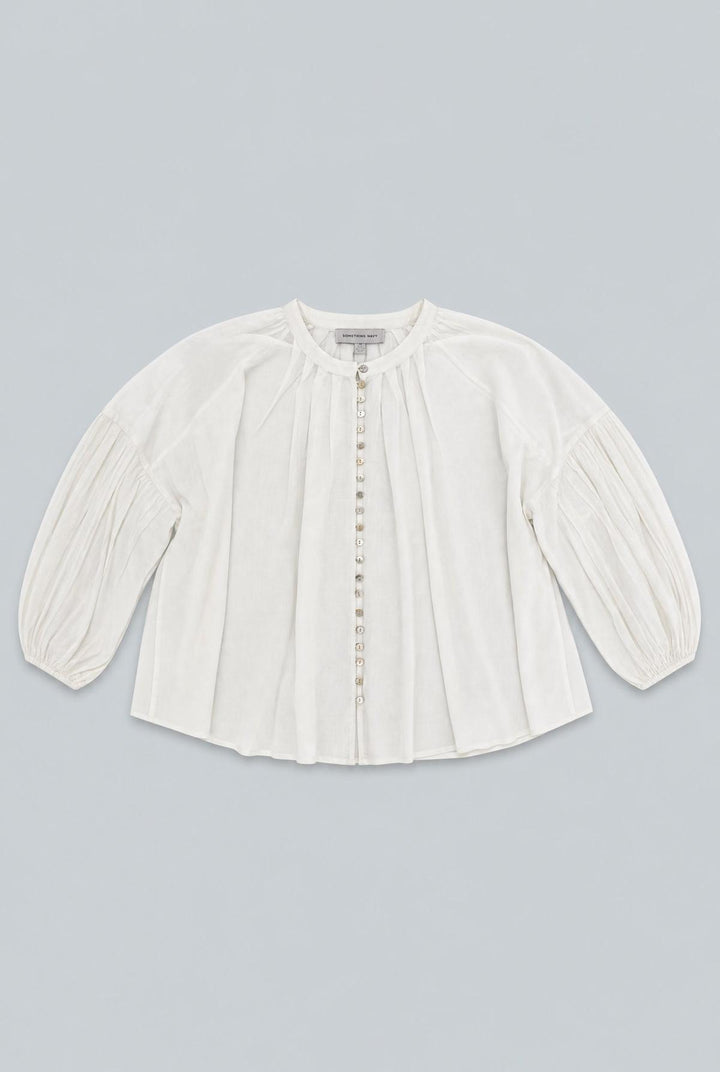 Long Sleeve Flowy Button Up - White