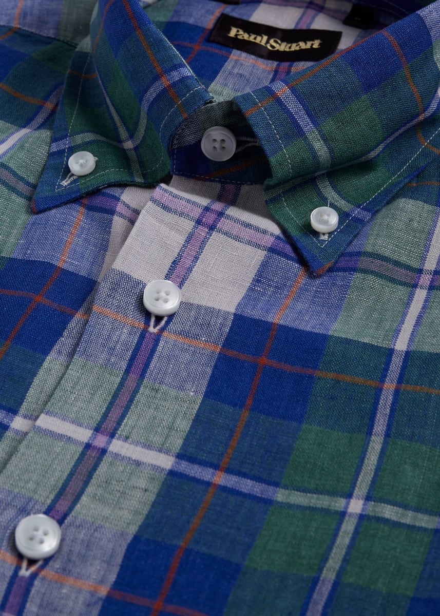Linen Plaid Sport Shirt - Purple/Green