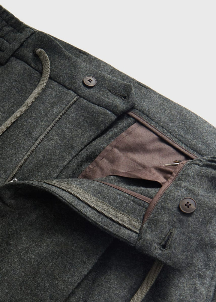 Wool Flannel Drawstring Pant - Olive