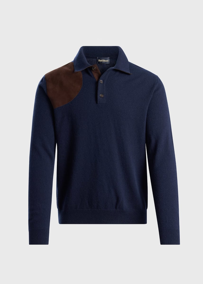Suede Knit Polo - Navy