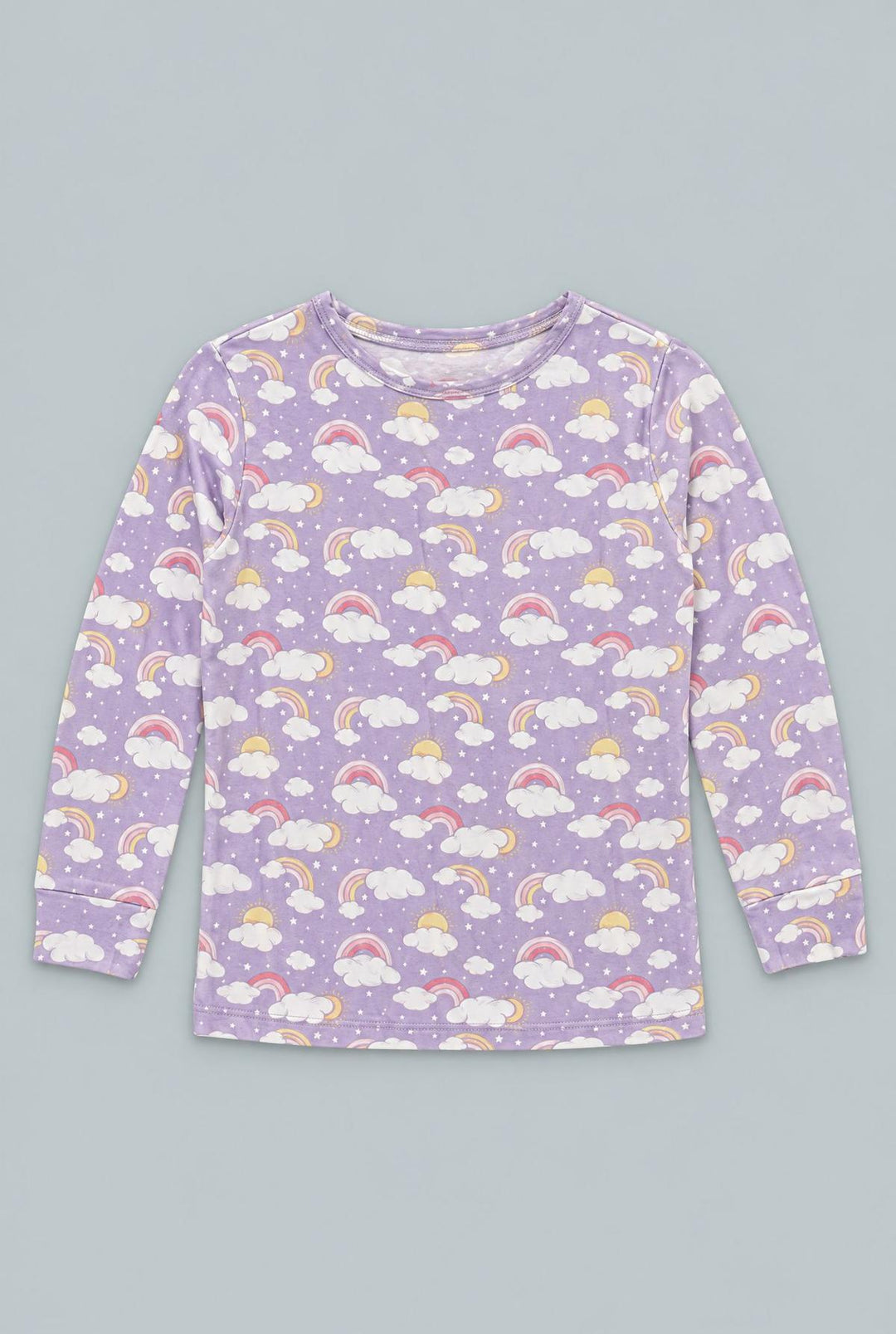 Lavender Rainbows And Clouds Big Kid Pajama Set - Rainbow Clouds