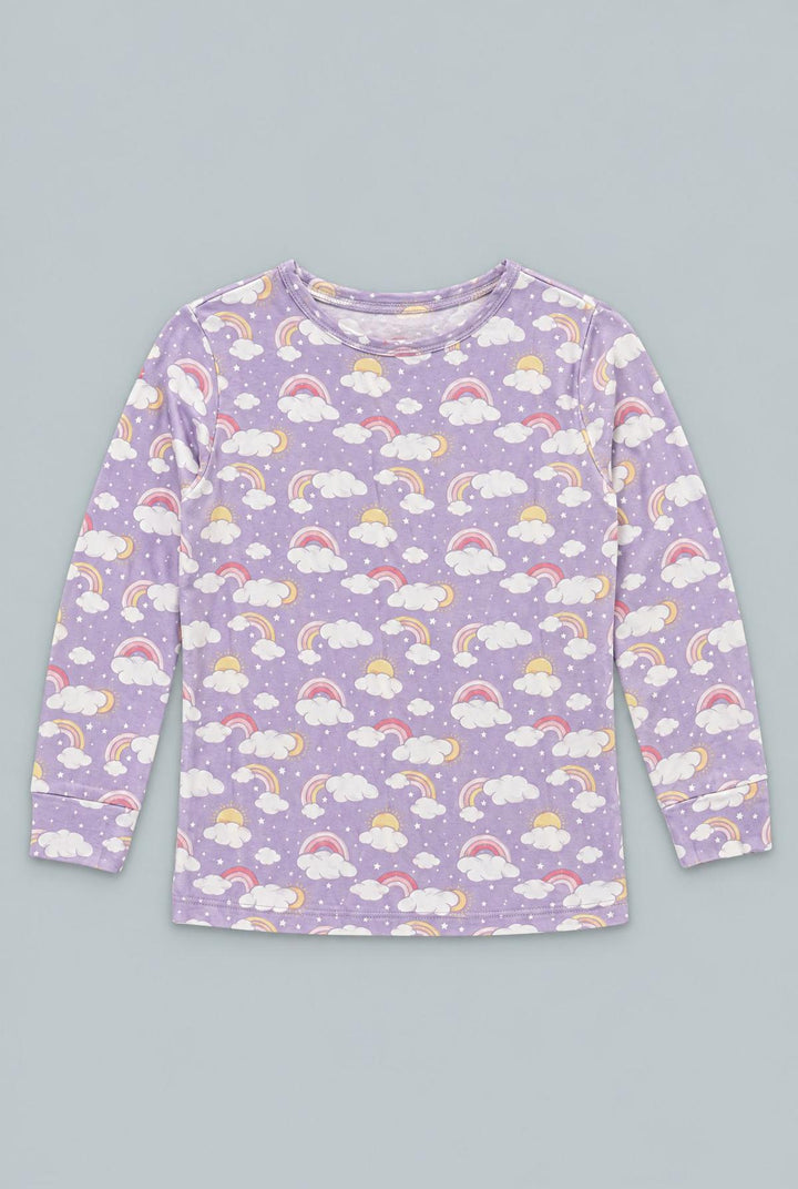 Lavender Rainbows And Clouds Big Kid Pajama Set - Rainbow Clouds