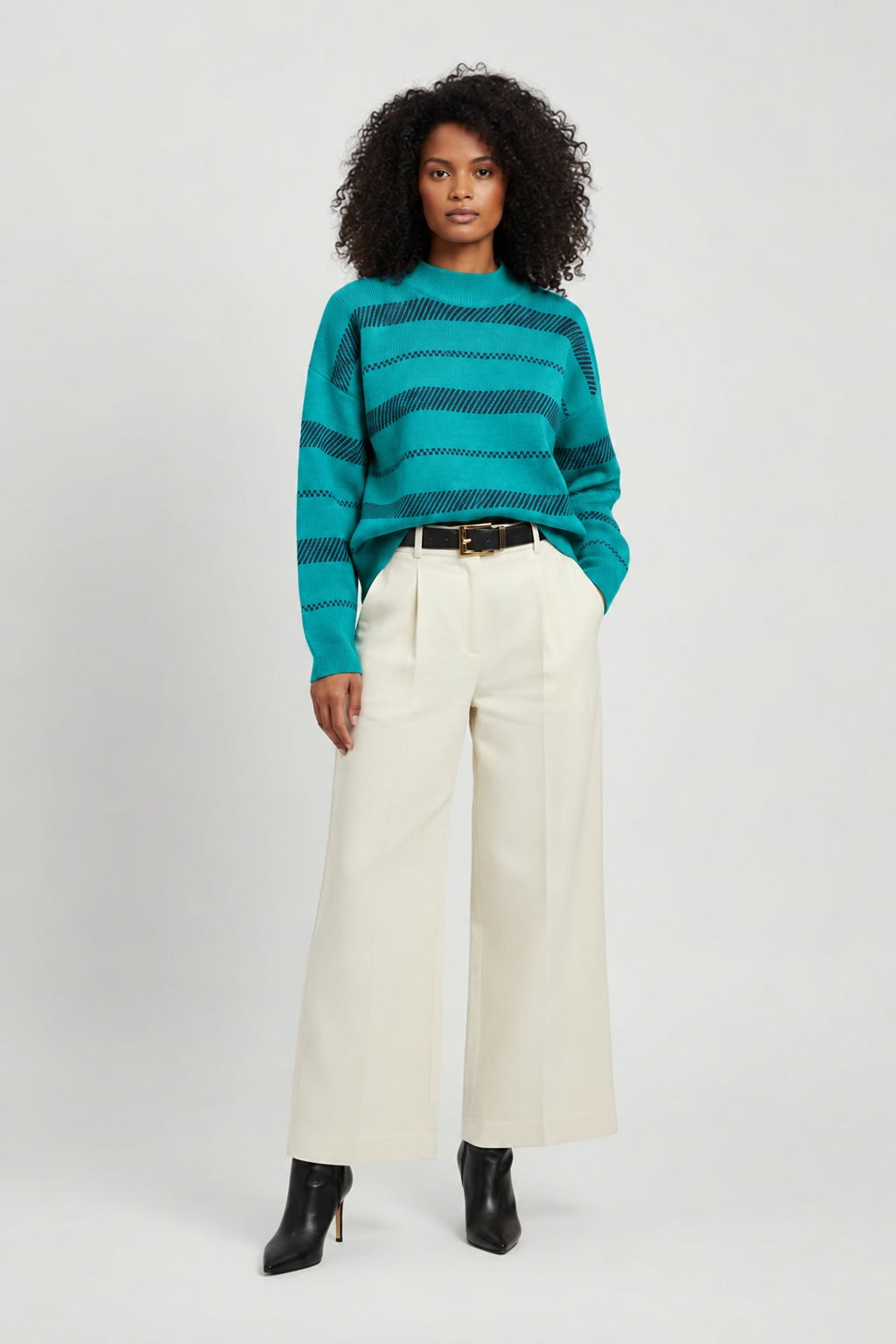 Textured Stripe Crew - Jade