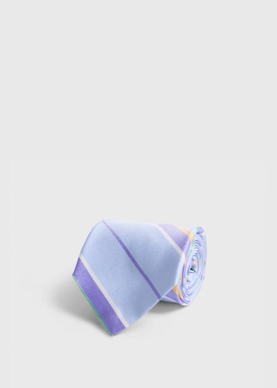 Woven Silk Oxford Stripe Tie - Light Blue