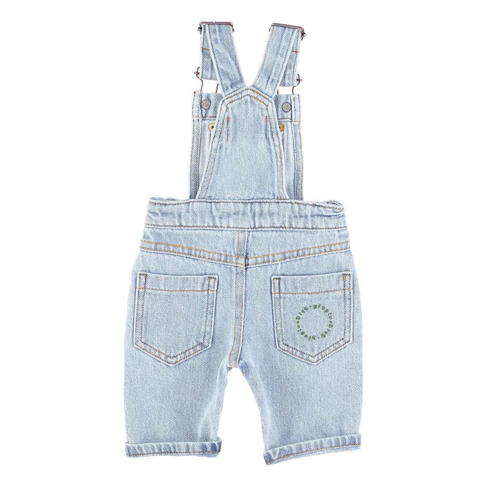 Baby Unisex Dungarees w Green Logo Washed Light Blue Denim 6M