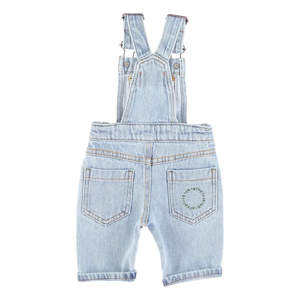 Baby Unisex Dungarees w/ Green Logo - Washed Light Blue Denim One Pieces Piupiuchick 