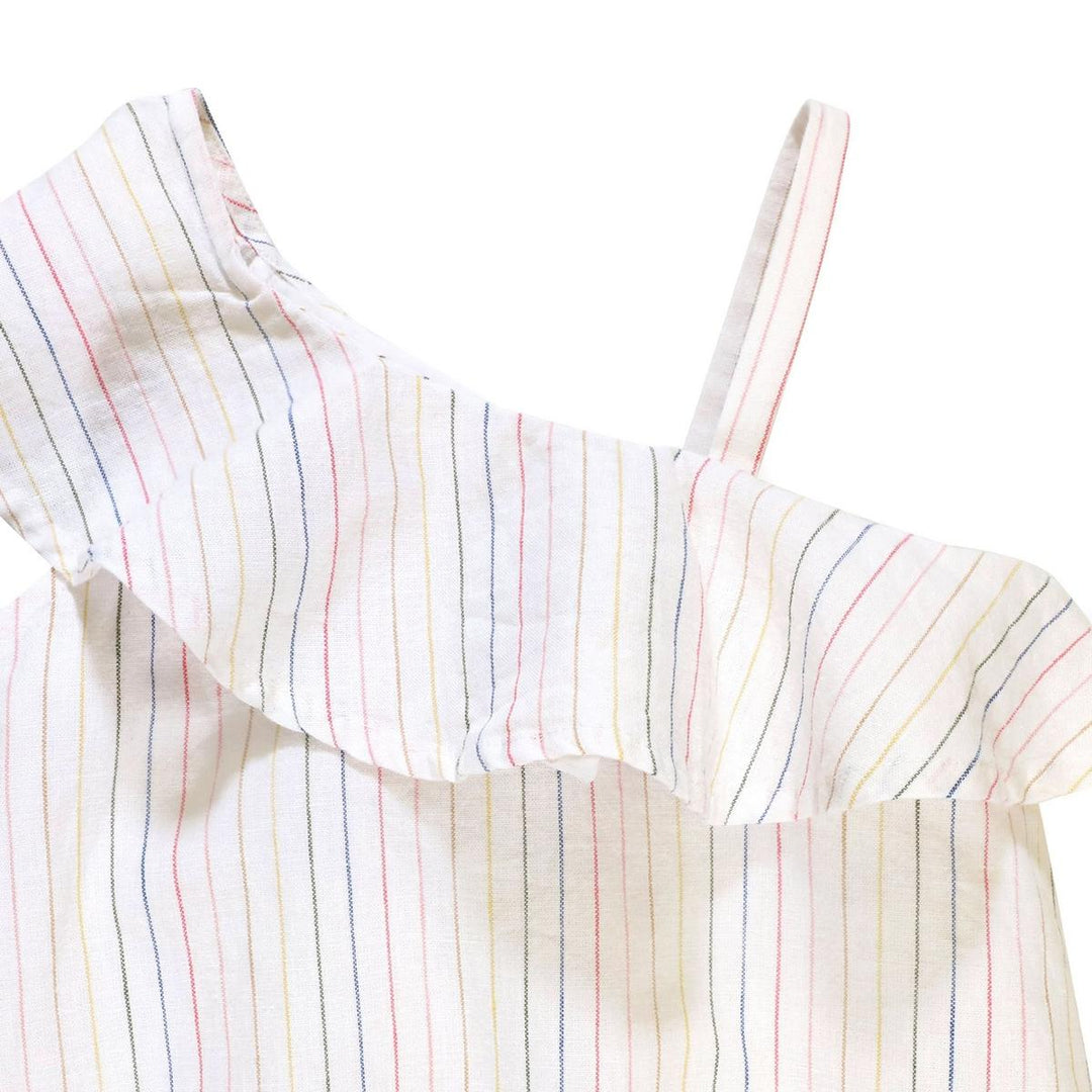 Baby One Shoulder Flounce Dress - Rainbow Pencil Stripe