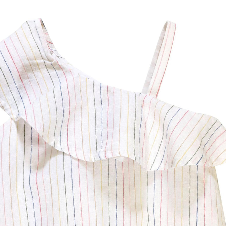 Baby One Shoulder Flounce Dress - Rainbow Pencil Stripe