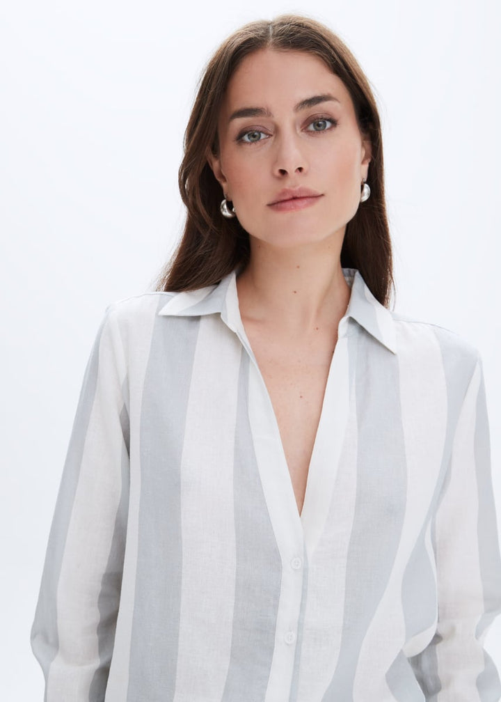 Striped Frida Linen Button Up Shirt - Limestone