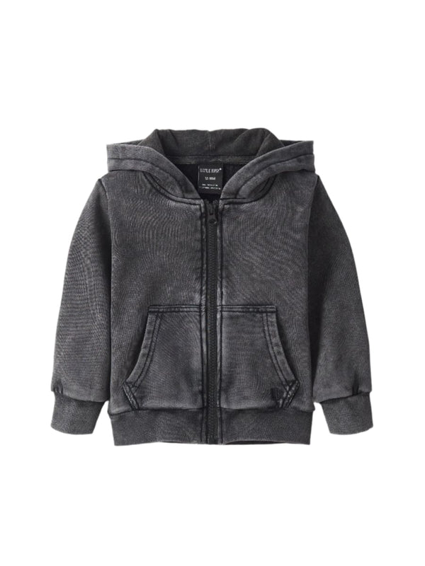 Acid Wash Zip Hoodie - Black - Zip-up Sweatshirt