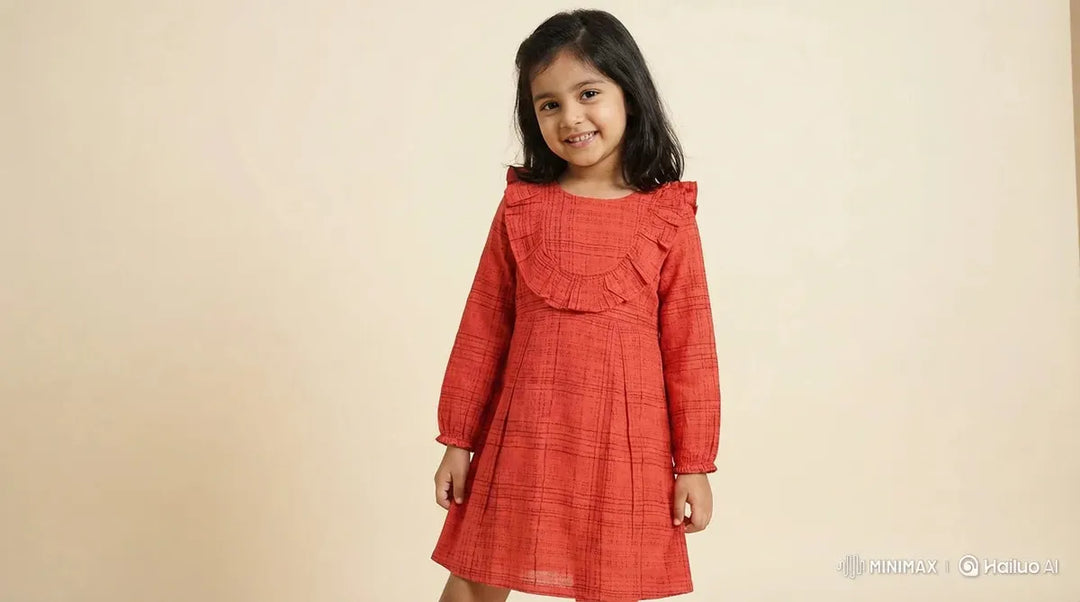 Cotton Woven Girls Dress - Red