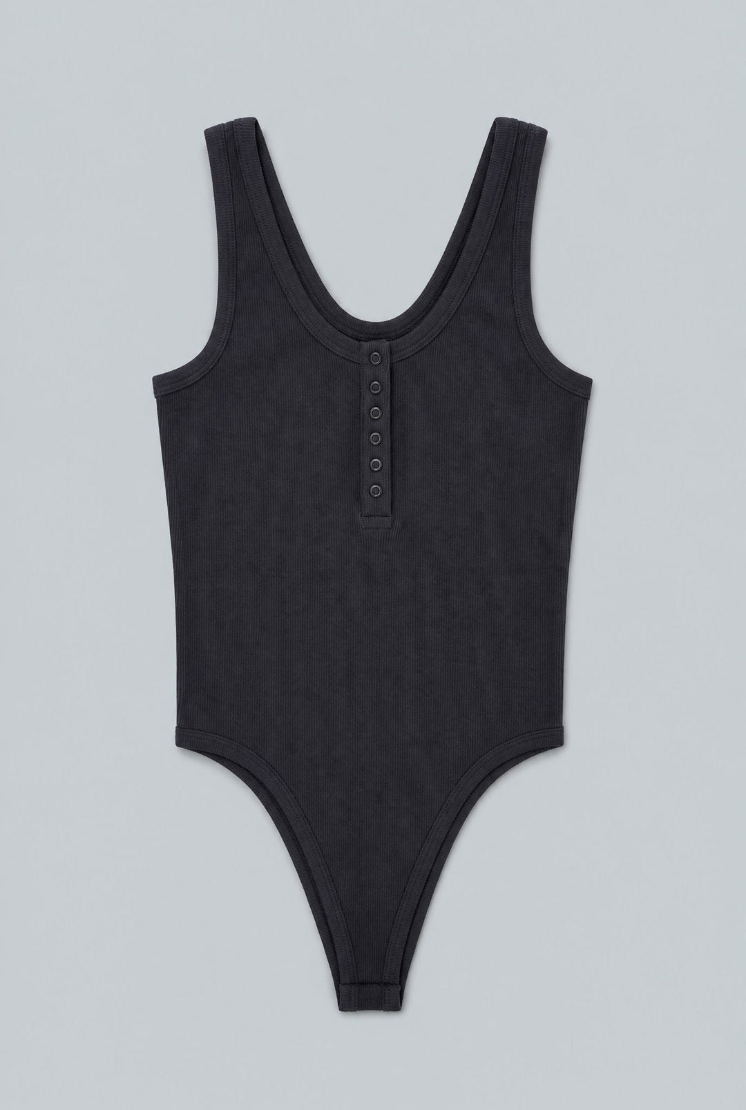 Ribbed Henley Tank Bodysuit - Black