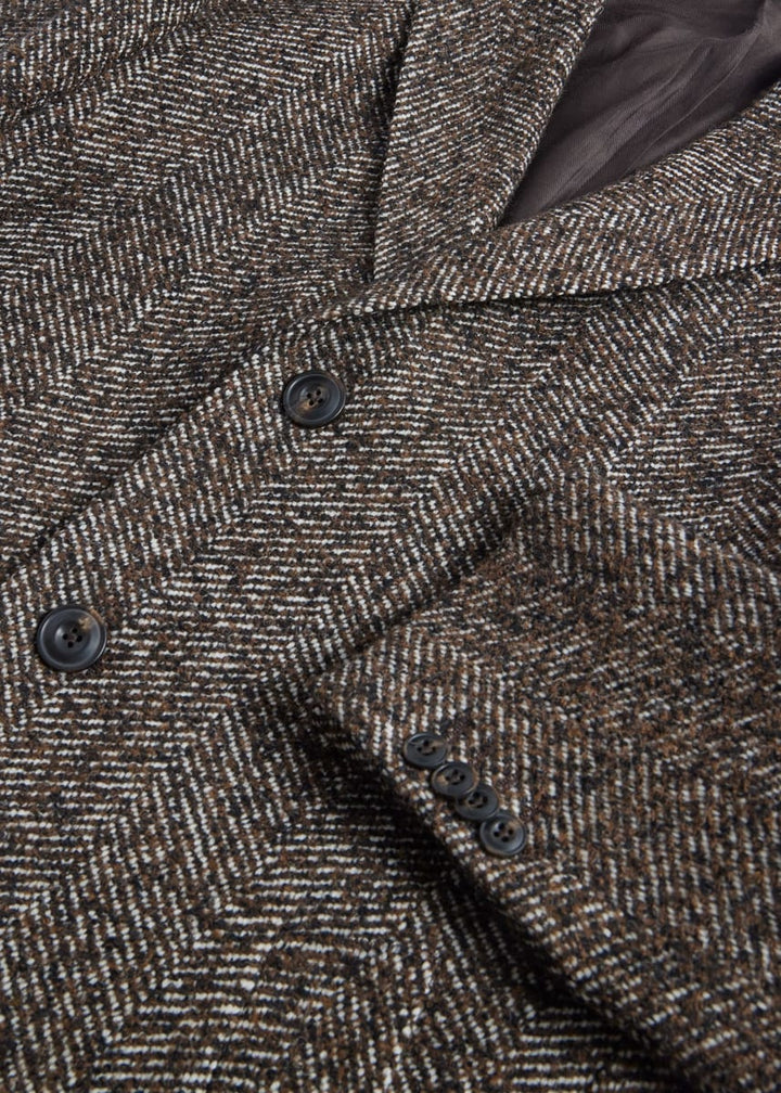 Tweed Single Breasted Coat - Brown
