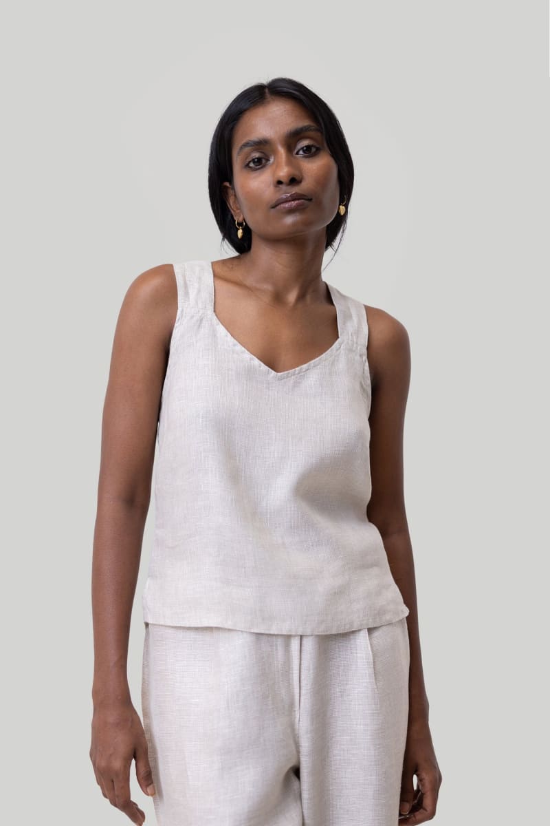 Crossback Tank Top - Linen Check