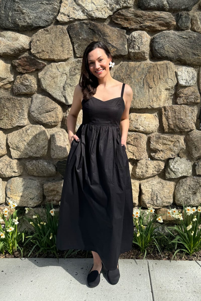 Strappy Gathered Midi Dress - Black