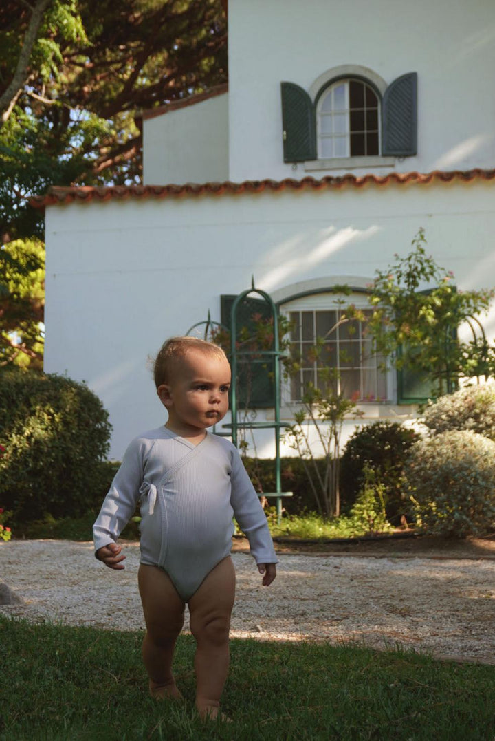 Organic Pima Cotton Kimono Baby Onesie - Light Blue