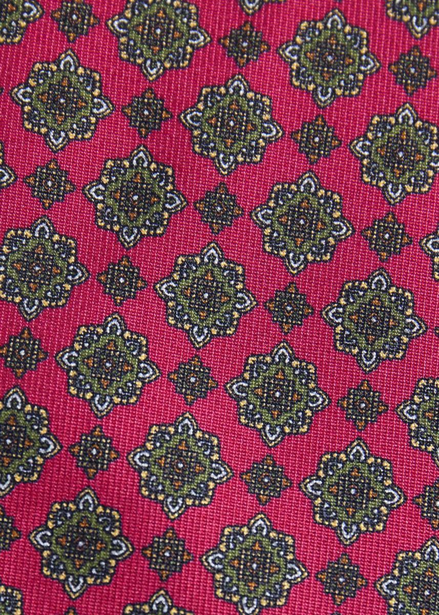 Medallion Motif Silk Twill Tie - Red