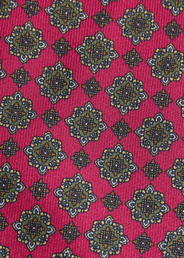 Medallion Motif Silk Twill Tie - Red