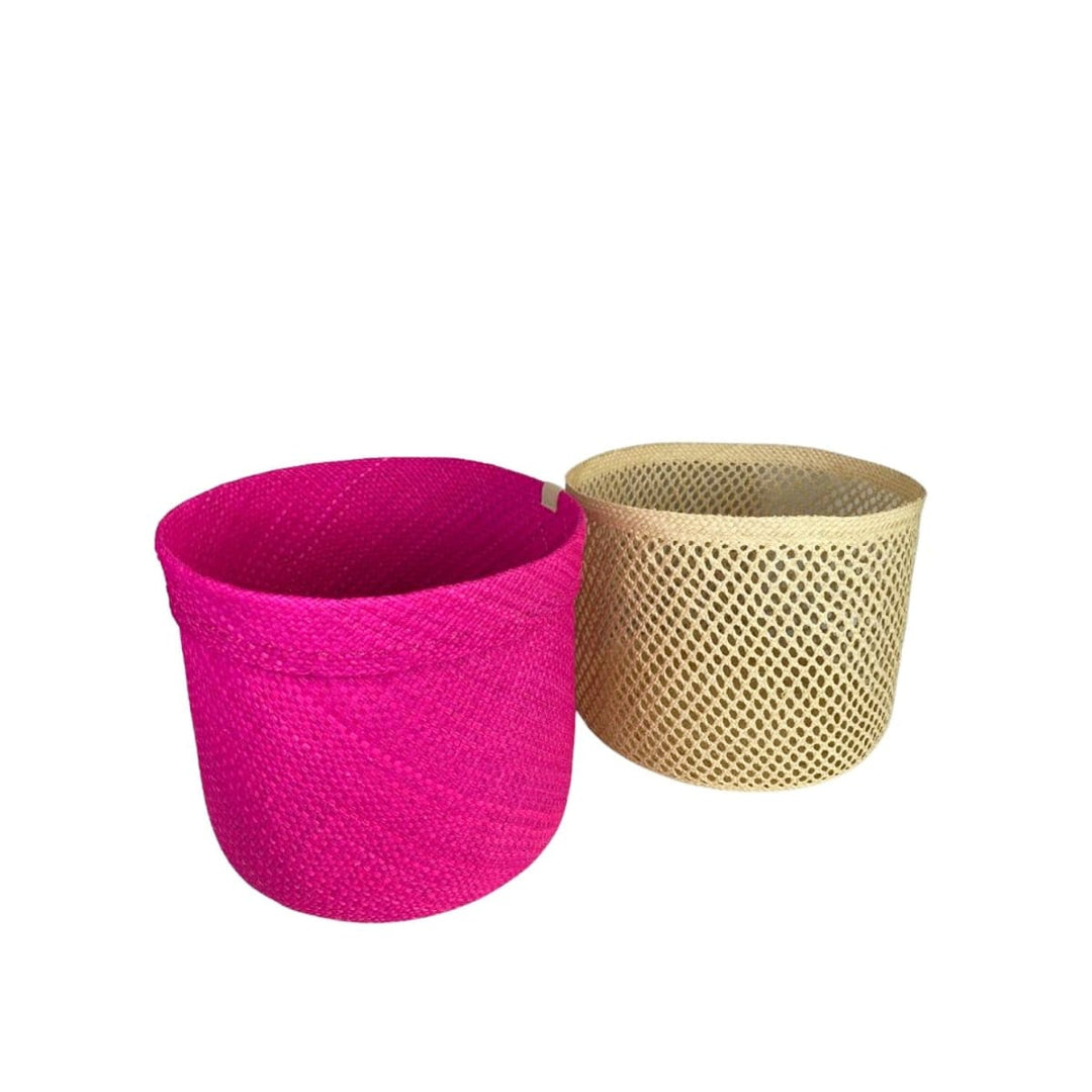Two-In-One Woven Basket: Natural Mesh - Pink