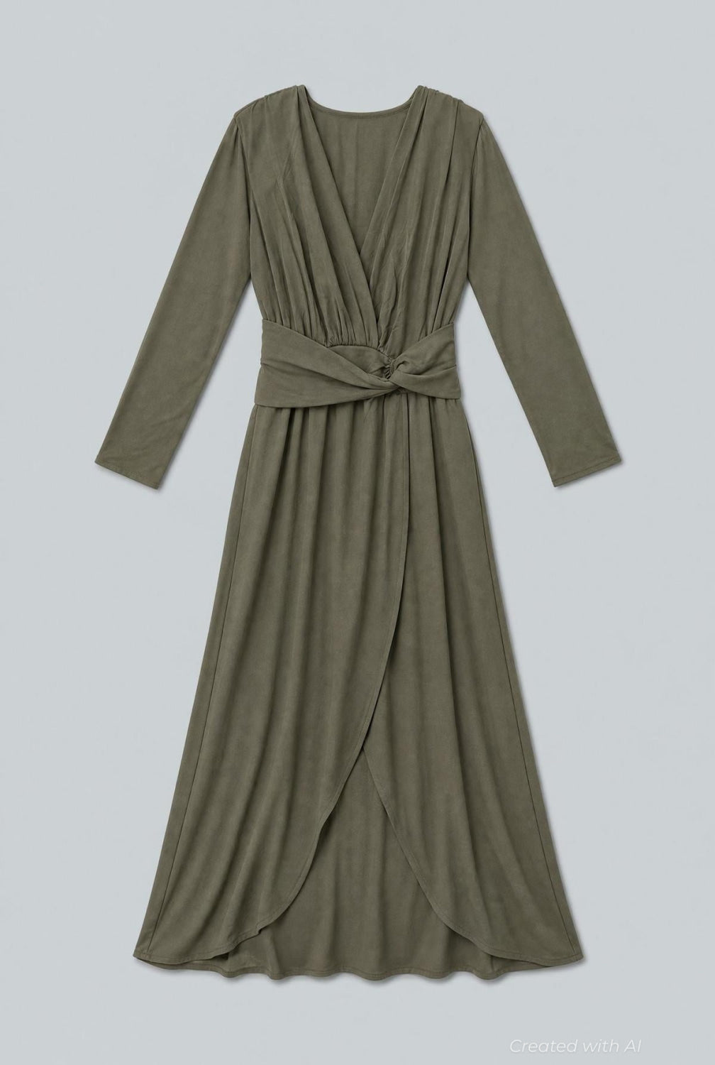 V-Neck Wrap Gown - Olive - Dresses
