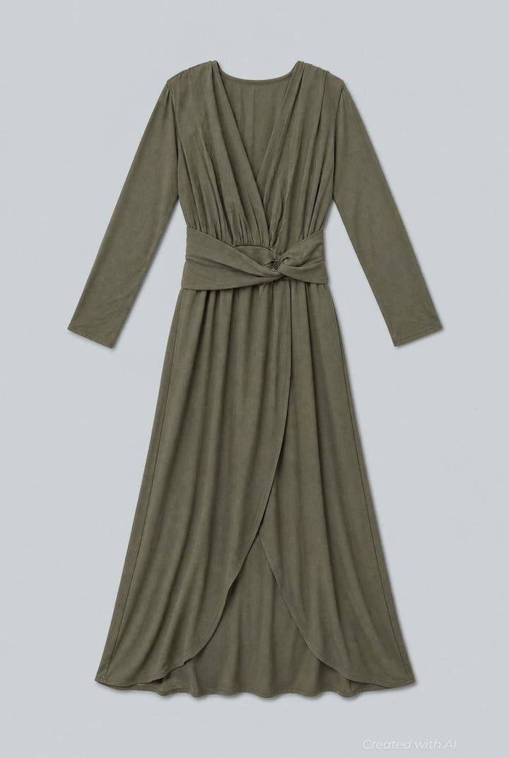 V-Neck Wrap Gown - Olive - Dresses