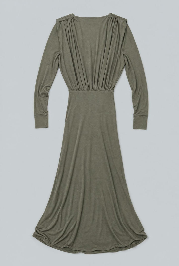 V-Neck Wrap Gown - Olive - Dresses