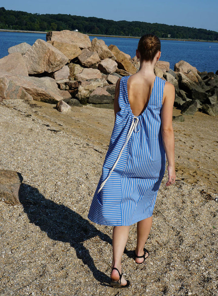 Reversible Uma Dress In Blue Striped Poplin