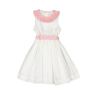 Peony White Smocked Dress With Pink Embroidered Collar