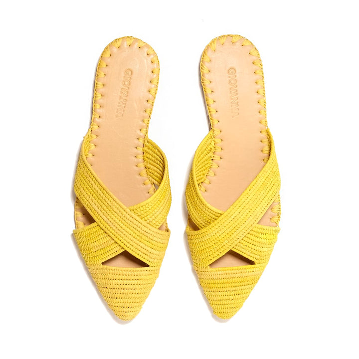 Venus Raffia Mule Lemon