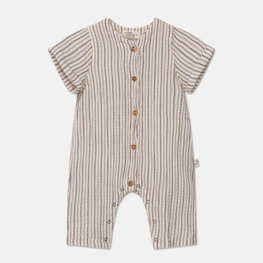 Gauze Stripe Baby Jumpsuit - Ivory One Pieces My Little Cozmo 