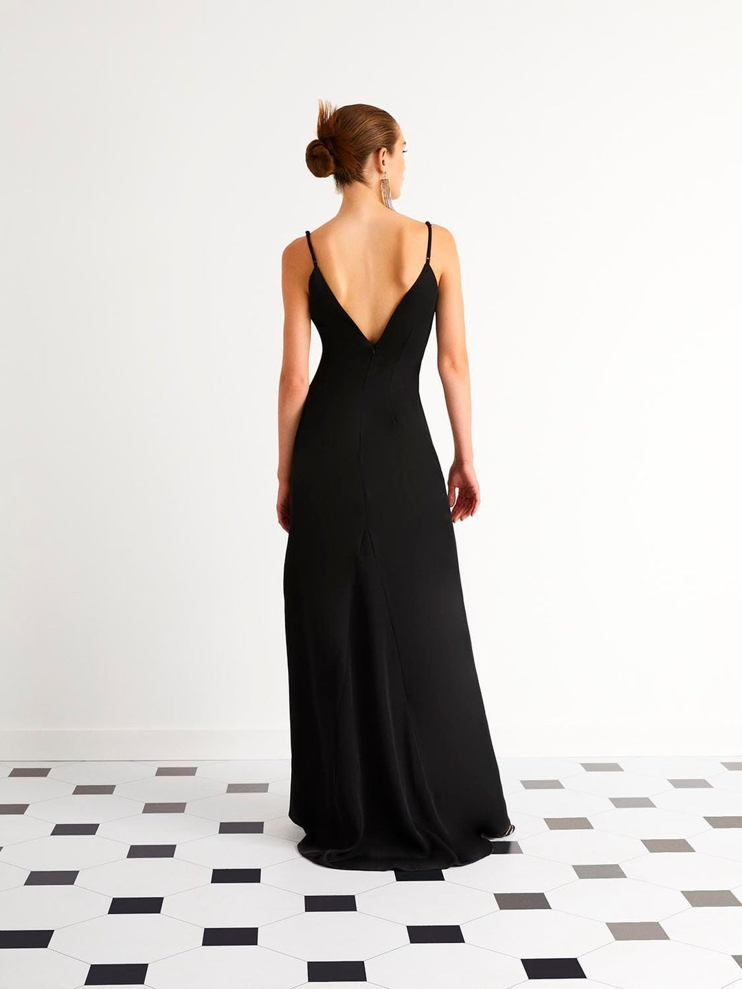 Feathered Slit Dress - Black