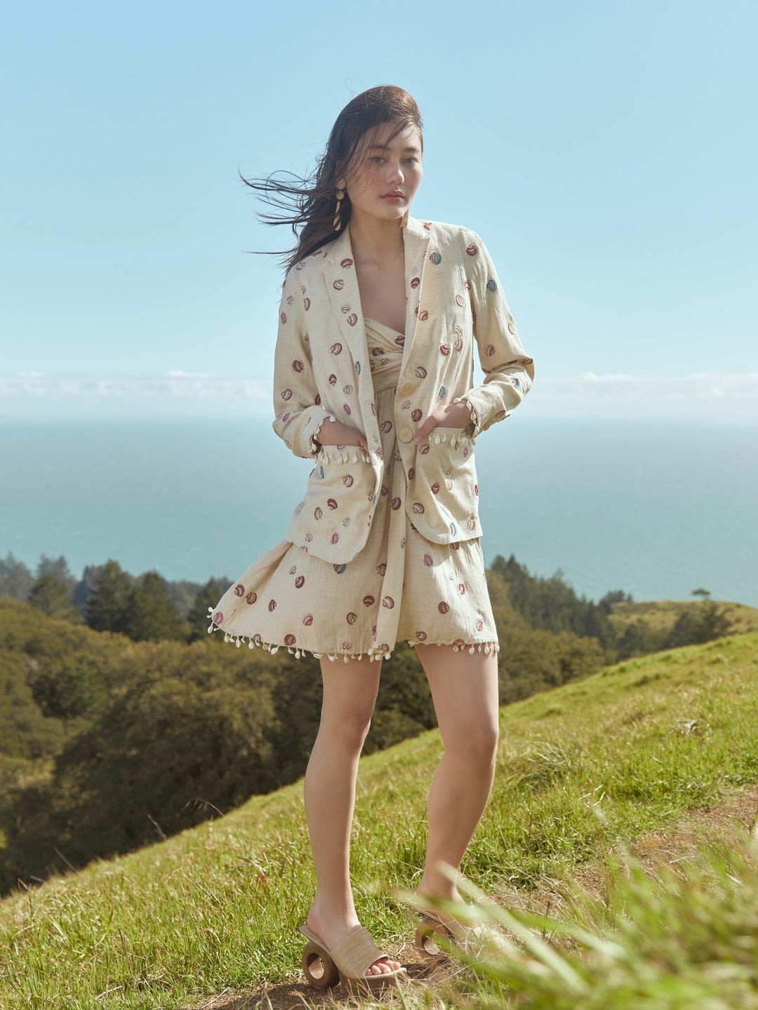 Katty Beaded Embroidered Mini Dress With Puka Fringe - Light Sand/Beaded Embroidered Shells With Puka Beaded Fringe