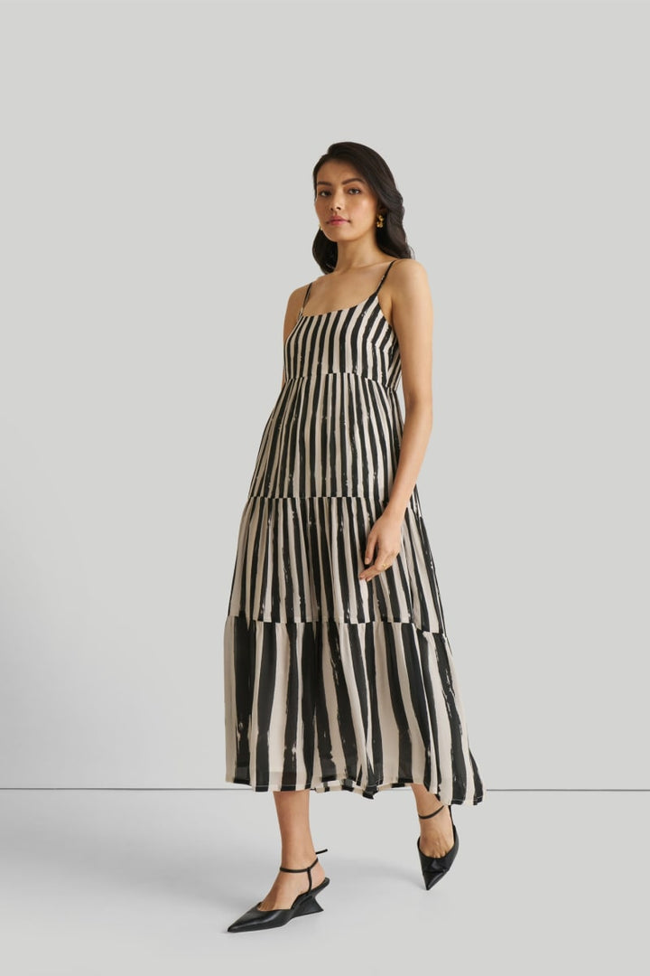 Strappy Tiered Maxi Dress - Striped Down