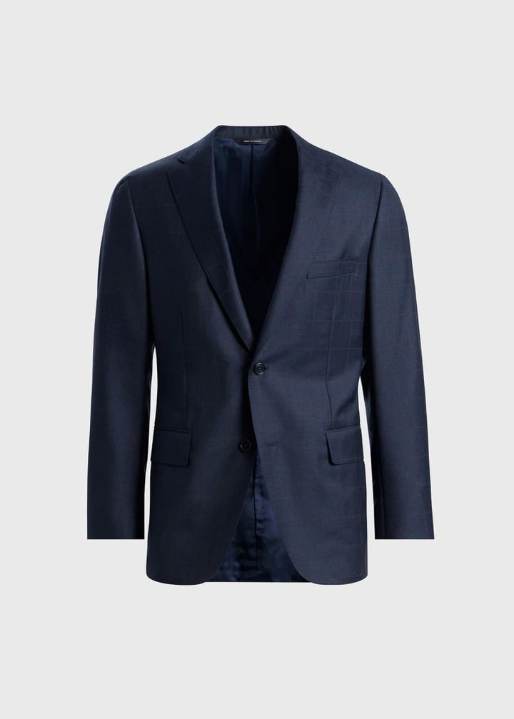All Year Wool Windowpane Suit - Slate Blue