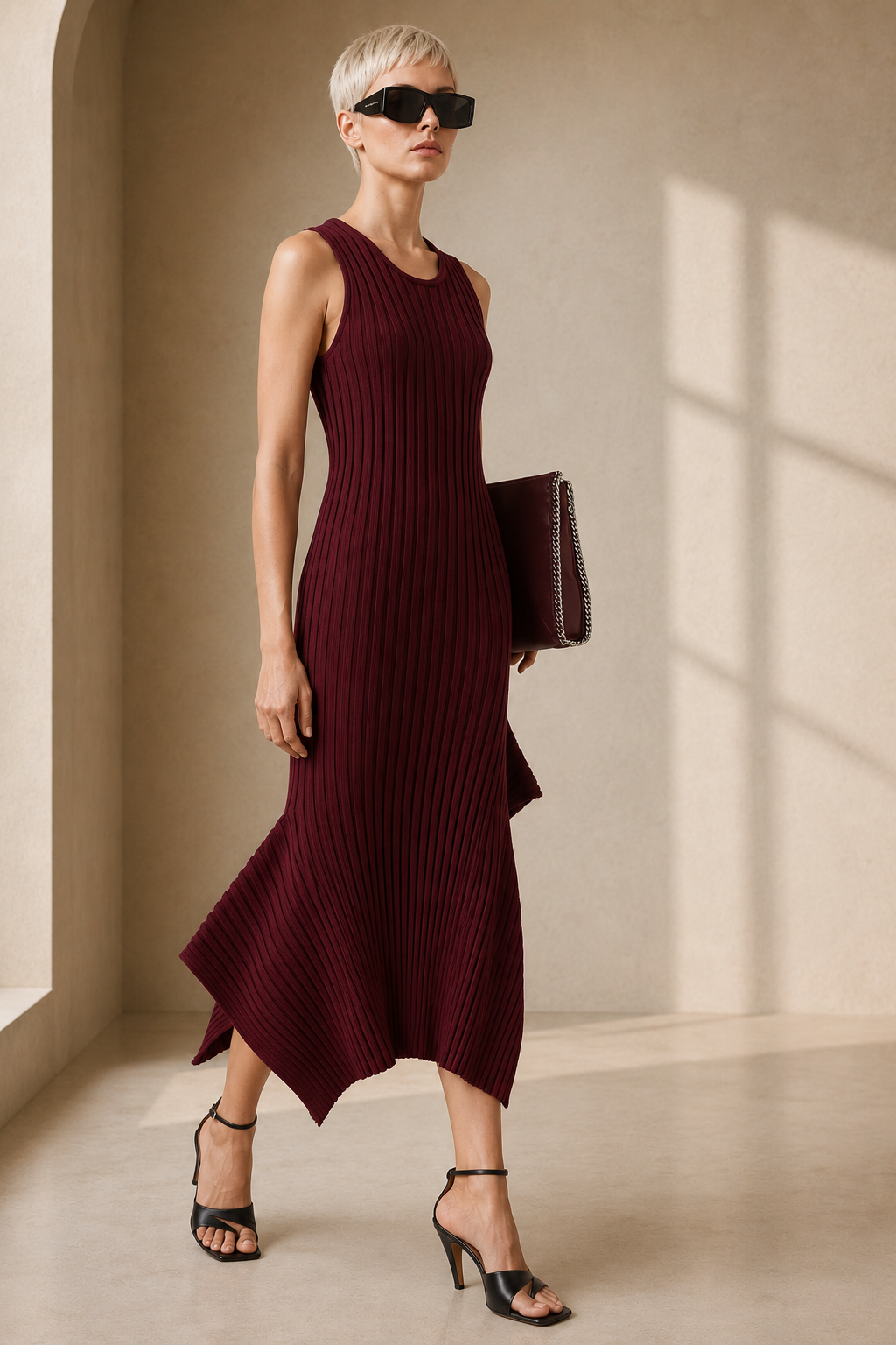 Crewneck Shirt Dress - Berry