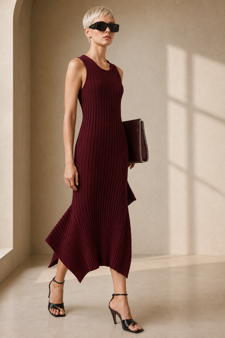 Crewneck Shirt Dress - Berry