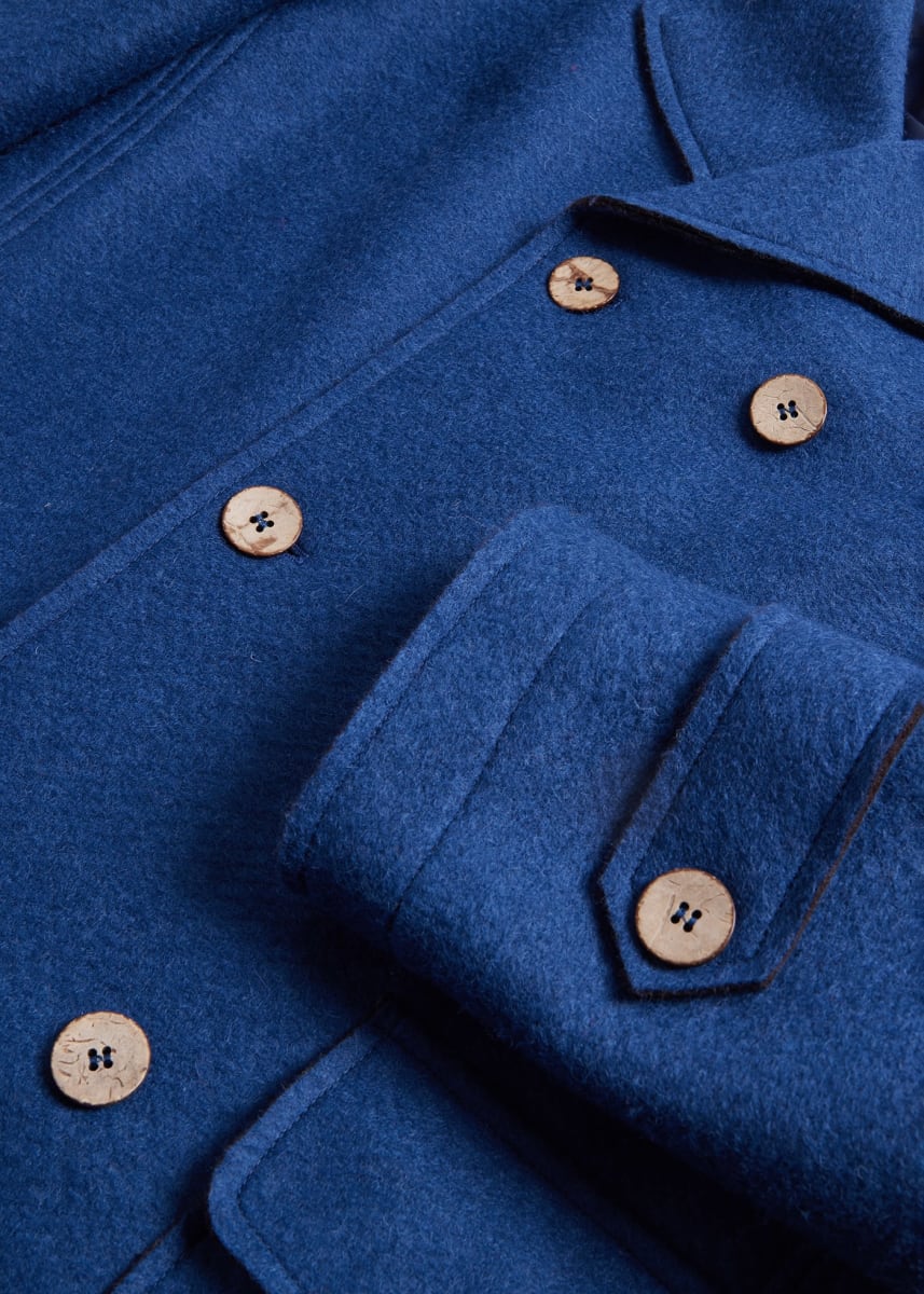 Wool Blend DB Raw Edge Jacket - Blue