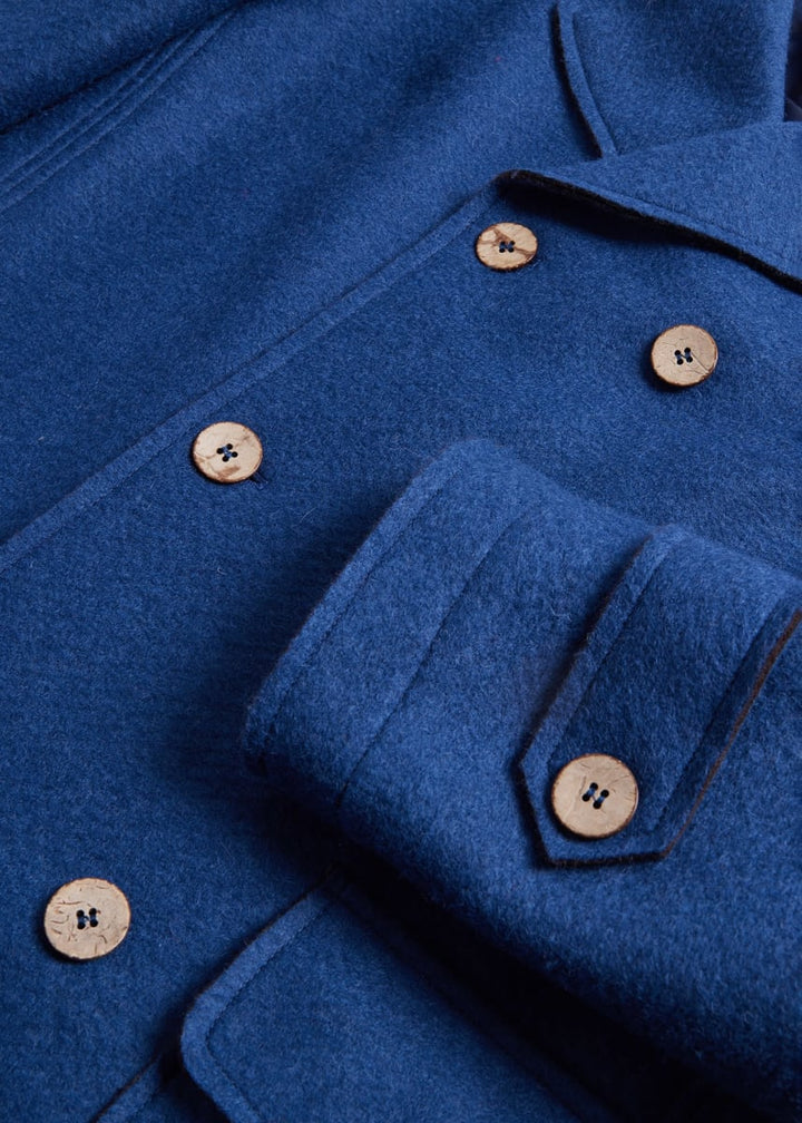 Wool Blend DB Raw Edge Jacket - Blue