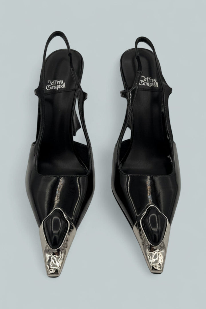 Women's Sorcerer Novelty Slingback Pumps - Black Patent Silver Black