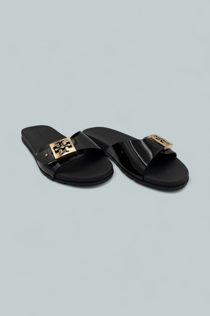 Women's Slip On Buckled Slide Sandals - Perfect Black
