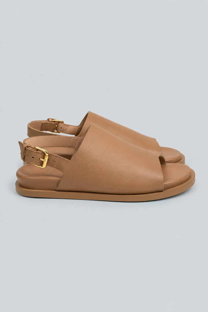 Women's Leather Flat Sandals - Cocoa
