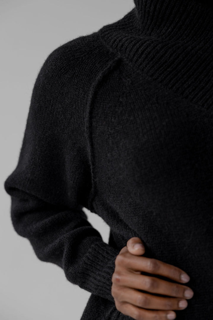 Wrap Collar Baby Alpaca Pullover - Black