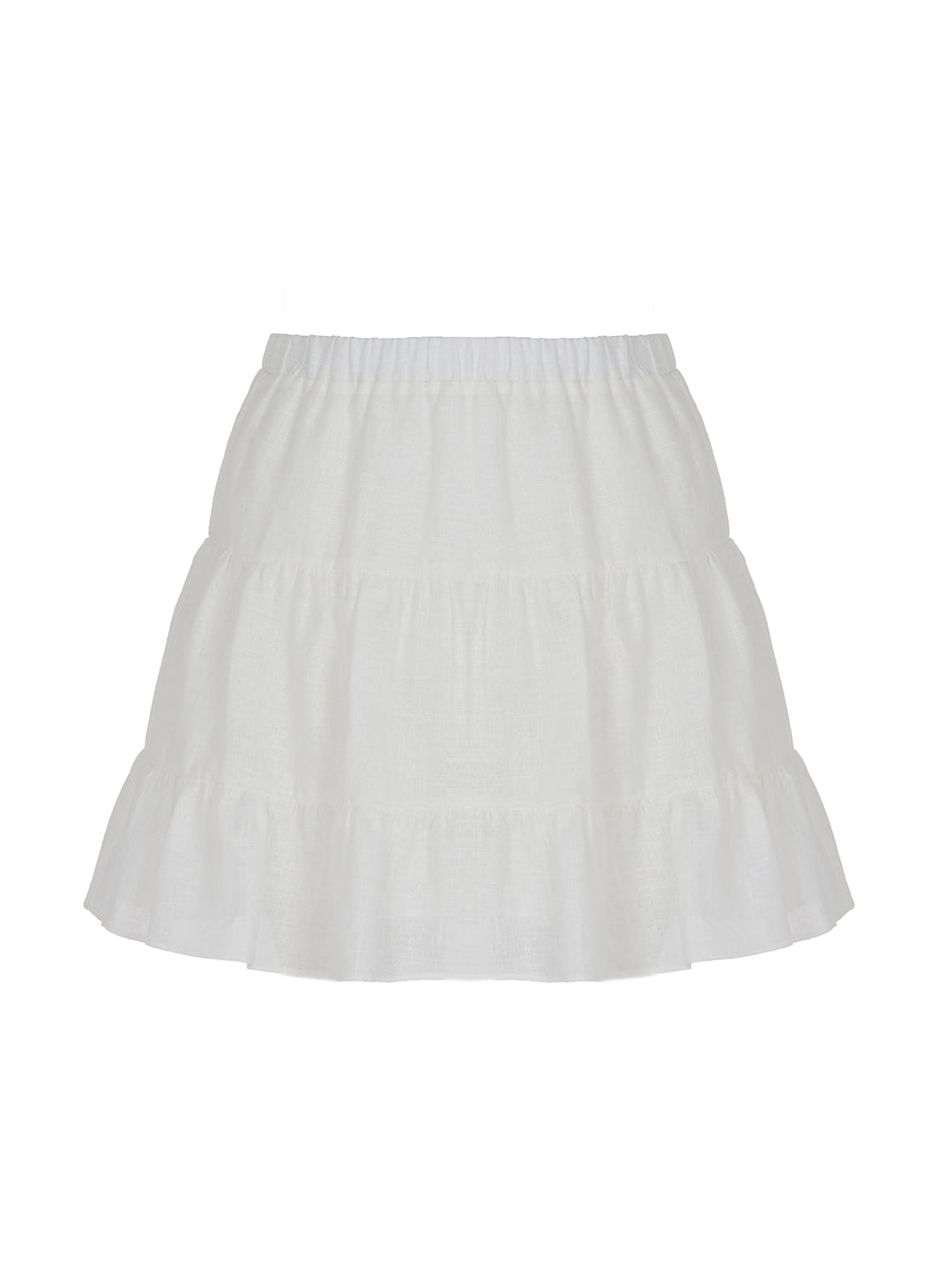 Tiered Mini Linen Skirt - Off-white
