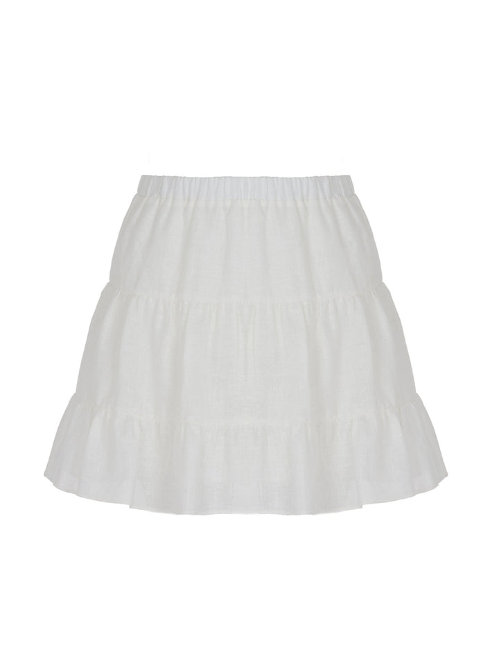 Tiered Mini Linen Skirt - Off-white