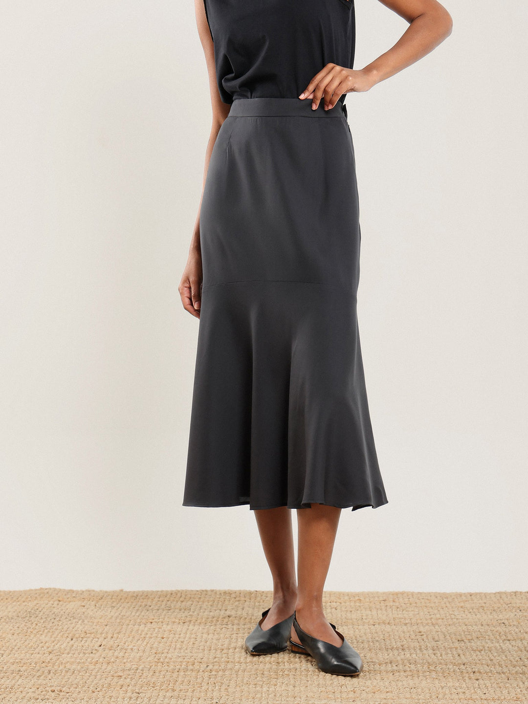 Tencel Flared Skirt - Black