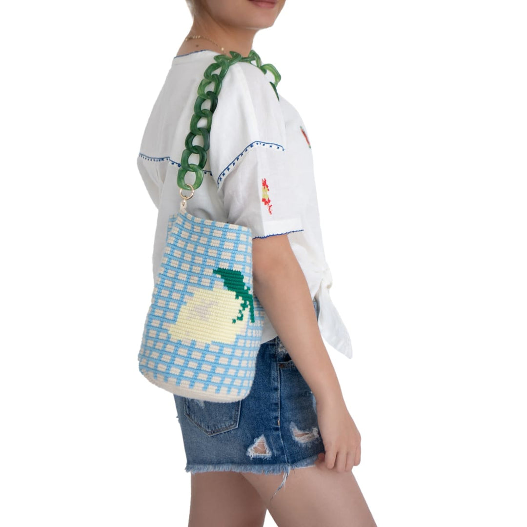 Grid Midi Bucket Bag - Lemon