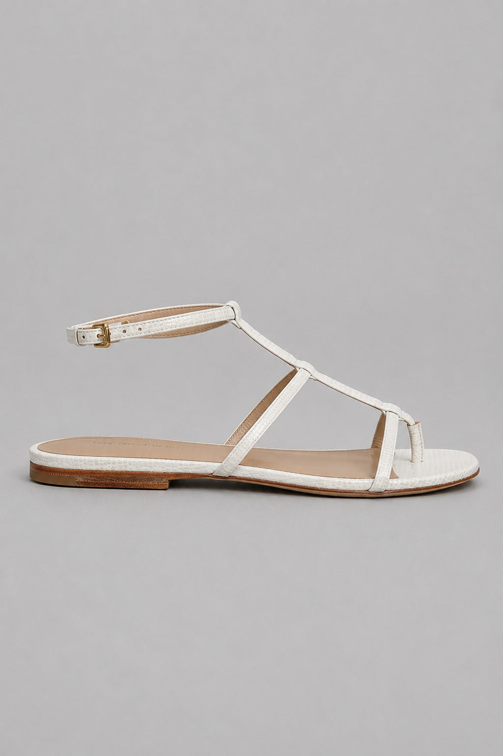 Marbella Lizard-Embossed Sandal - Parchment