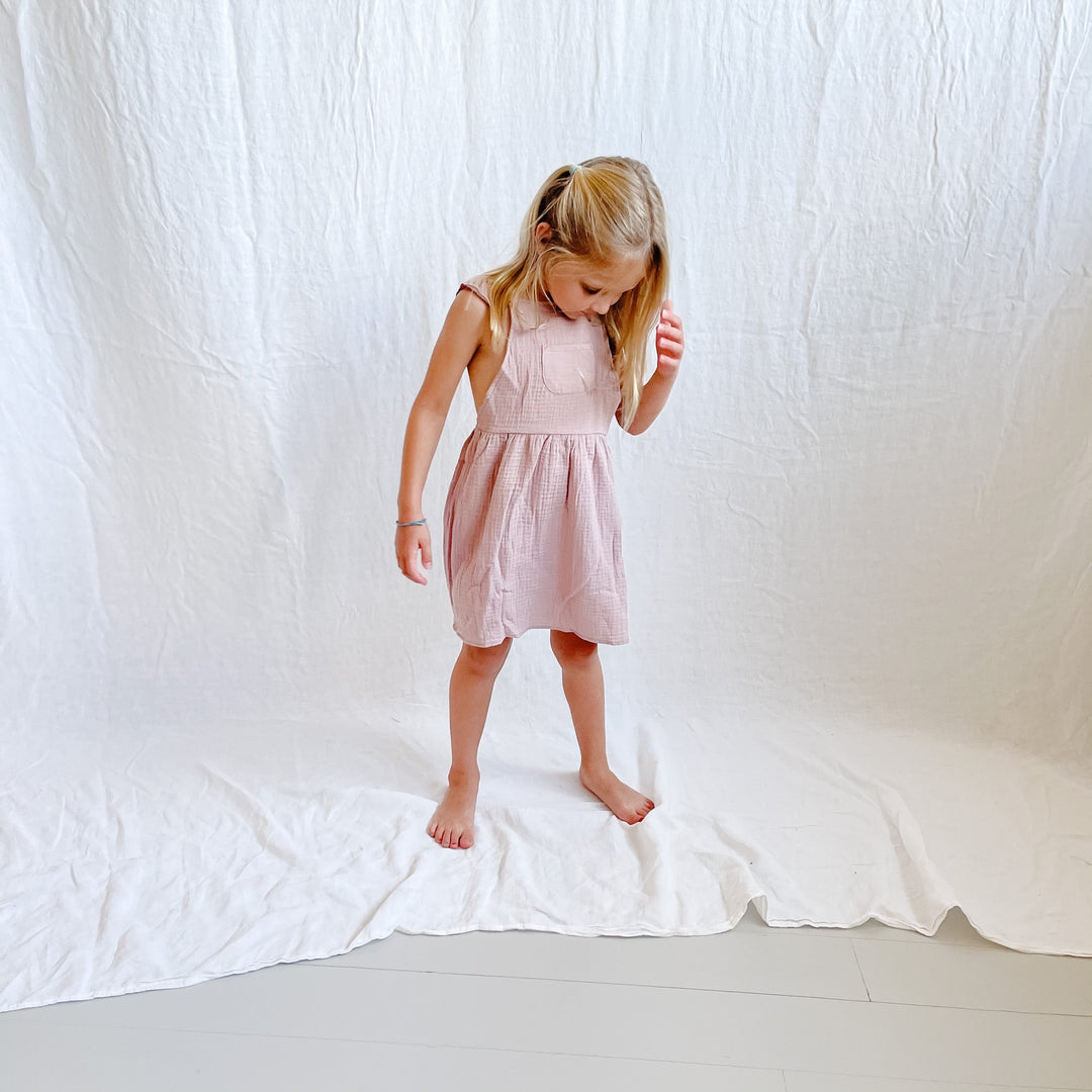 Kids Cross Back Pocket Dress - Blush